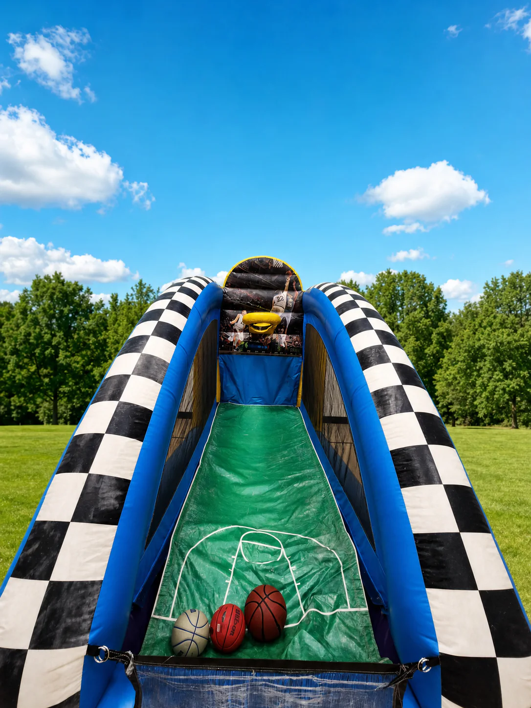 Wow Inflatables inflatable basketball shooting game inside view looking toward hoop at outdoor event in Georgia — interactive game rental